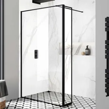 Munich Matt Black Framed 8mm Wet Room Shower Glass 1200mm & 250mm Pivotal Return Panel
