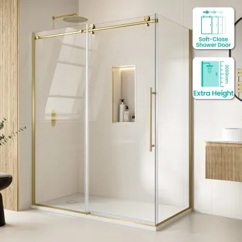 Prague Brushed Brass 8mm Sliding Shower Enclosure 1600x700mm