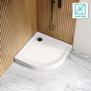 Doha Quadrant Gloss White Anti-Slip Stone Shower Tray 800x800mm & Riser Kit