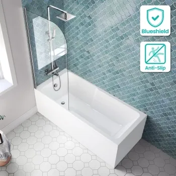 Antigua 1700x750 Keyhole Shower Bath & 6mm Easy Clean Chrome Bath Screen