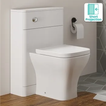 Curved Gloss White Slimline Back To Wall Unit and Atlanta Toilet