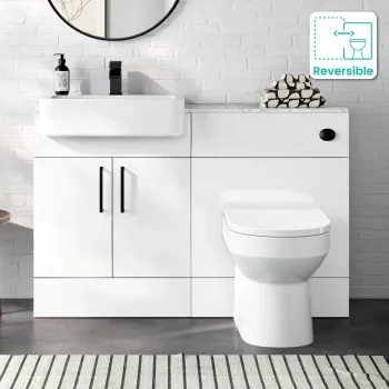 Harper Gloss White Combination Vanity Basin with Marble Top & Miami Toilet 1200mm - Black Accents