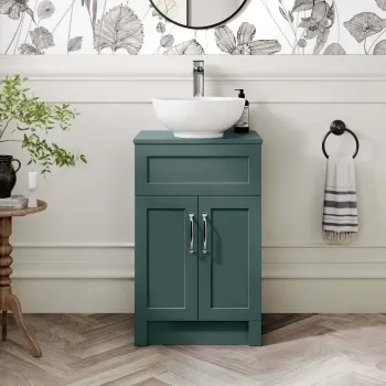 Milos Mystic Green Vanity with Mesa Basin 500mm - Traditional Handles