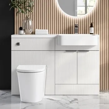 Sicily Fluted Coastal White Combination Vanity Basin and Boston Toilet 1200mm - Chrome Handles- Right Handed