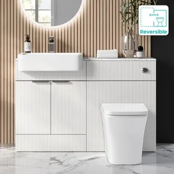 Sicily Fluted Coastal White Combination Vanity Basin with Marble Top & Houston Toilet 1200mm - Chrome Handles