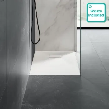 Berlin Rectangular Matt White Slate Effect SMC Composite Shower Tray 900x700mm