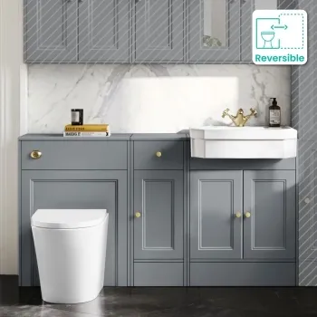Monaco Dove Grey Combination Vanity Traditional Basin and Boston Toilet 1500mm - Brushed Brass Accents