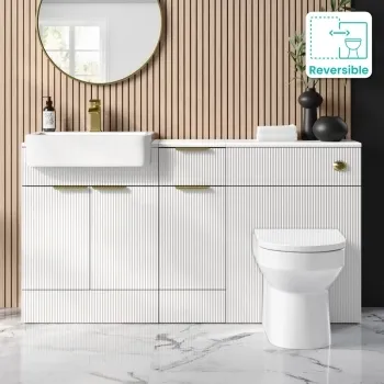 Sicily Fluted Coastal White Combination Vanity Basin and Miami Toilet 1500mm - Brushed Brass Accents