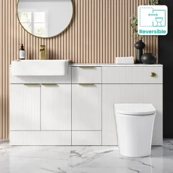 Sicily Fluted Coastal White Combination Vanity Basin with Marble Top & Tucson Toilet 1500mm - Brushed Brass Accents