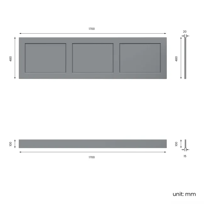 Traditional Fog Grey Wooden Bath Front Panel 1700mm