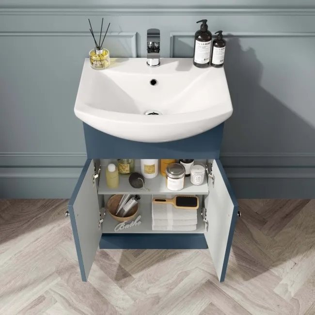 Capri Navy Blue Vanity with Semi Recessed Basin 550mm - Brushed Handles