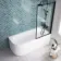 Oakham 1700 Space Saving Shower Bath & 6mm Easy Clean Matt Black Framed Bath Screen - Right Handed