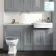 Monaco Dove Grey Combination Vanity Traditional Basin with Marble Top & Hudson Toilet with Wooden Seat 1500mm - Brass Knurled Handles