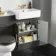Monaco Graphite Grey Combination Vanity Basin with Marble Top & Hudson Toilet with Wooden Seat 1200mm - Brass Knurled Handles
