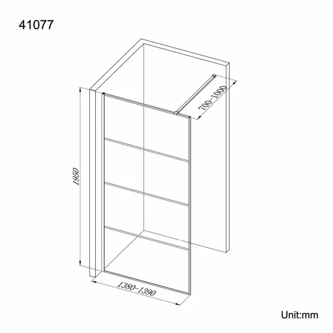 Munich Matt Black Grid Easy Clean 8mm Wet Room Shower Glass Panel 1400mm