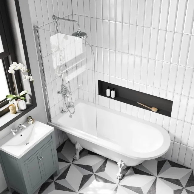 Abingdon 1700mm Roll Top Shower Bath - White Claw Feet & 6mm Easy Clean Screen