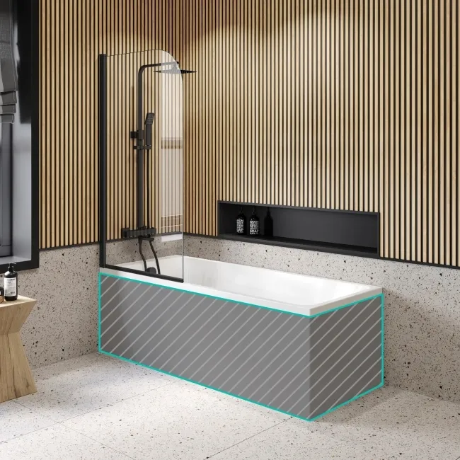 Witney 1700x700 Square Shower Bath & 6mm Easy Clean Matt Black Bath Screen