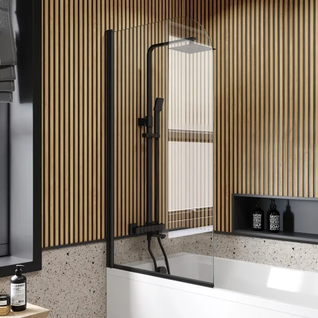 Witney 1700x700 Square Shower Bath & 6mm Easy Clean Matt Black Bath Screen