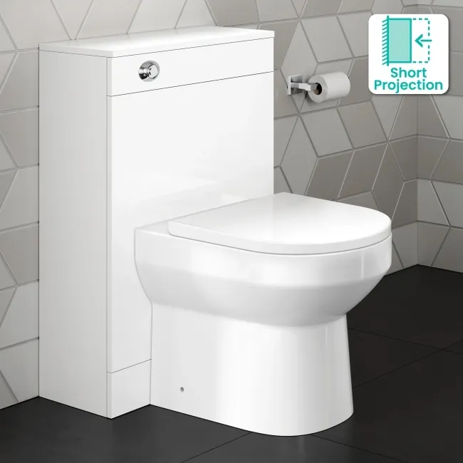 Avon & Trent Gloss White Slimline Back To Wall Unit and Miami Toilet