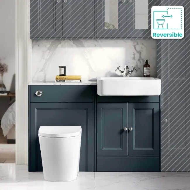 Monaco Inky Blue Combination Vanity Basin with Marble Top & Boston Toilet 1200mm