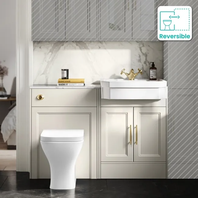 Monaco Chalk White Combination Vanity Traditional Basin with Marble Top & Atlanta Toilet 1200mm - Brass Knurled Handles
