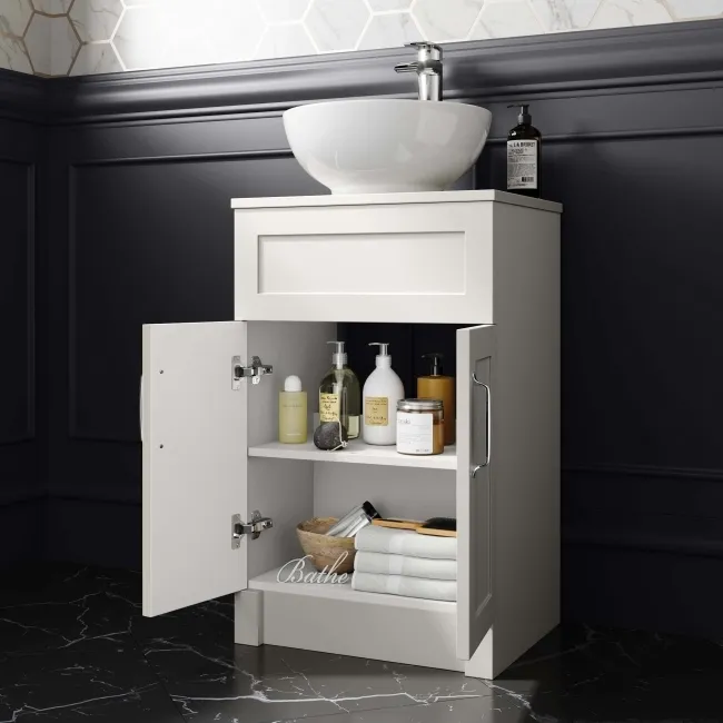 Milos Cotton White Vanity with Mesa Basin 500mm - Traditional Handles