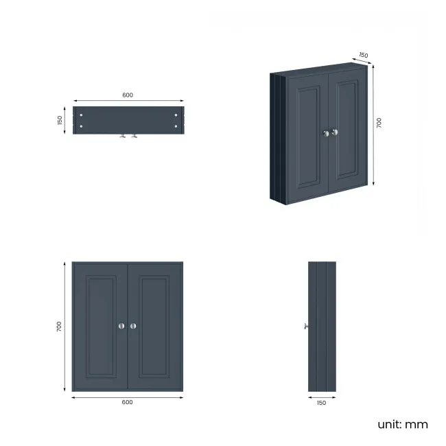 Inky Blue Wall Hung Cabinet 700x600mm