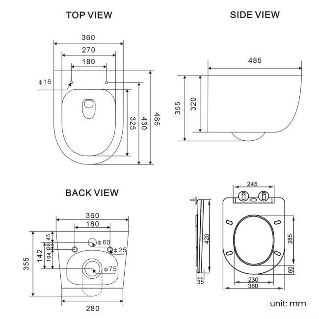 Utah Rimless Wall Hung Toilet With Premium Soft Close Slim Seat
