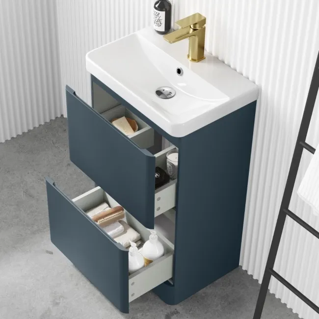 Corsica Inky Blue Slimline Basin Drawer Vanity 500mm