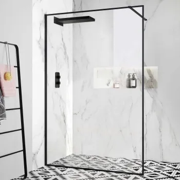 Munich Matt Black Framed Easy Clean 8mm Wet Room Shower Glass Panel 1400mm