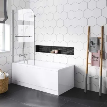 Stafford 1500x700 Round Shower Bath & 6mm Easy Clean Screen with Rail