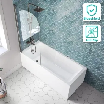 Antigua 1700x750 Keyhole Shower Bath & 6mm Easy Clean Brushed Gunmetal Bath Screen