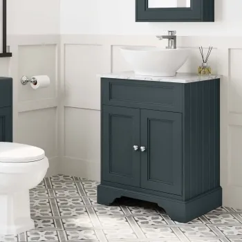 Lucia Inky Blue Vanity with Marble Top & Oval Counter Top Basin 640mm