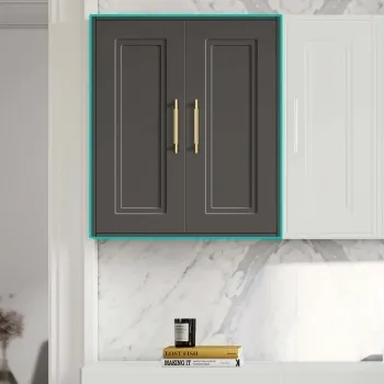 Graphite Grey Wall Hung Cabinet 700x600mm - Brass Knurled Handles