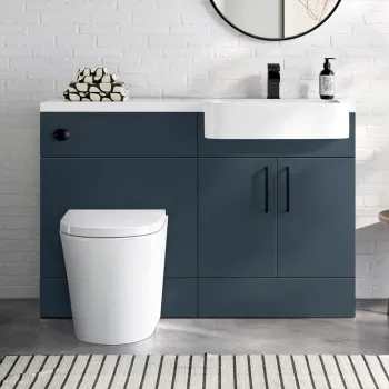 Harper Navy Blue Combination Vanity Basin and Boston Toilet 1200mm - Black Accents - Right Handed