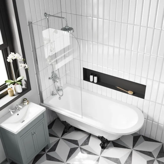 Abingdon 1700 Roll Top Shower Bath - Black Ball Feet & 6mm Easy Clean Screen