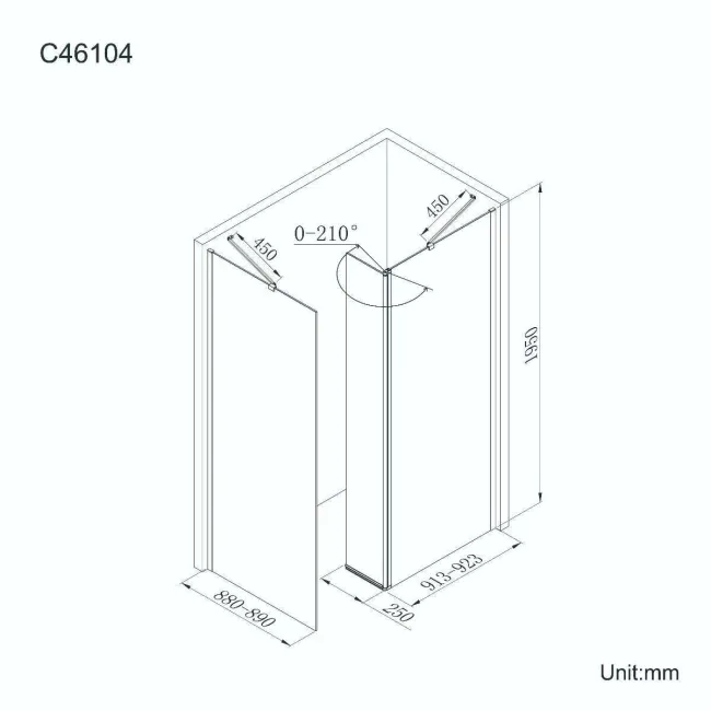 Copenhagen Easy Clean 8mm Walk In Shower Enclosure 900mm & 900mm Glass with Pivotal Return Panel