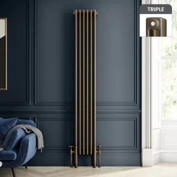 Athens Antique Gold Triple Column Vertical Traditional Radiator 1800x290mm