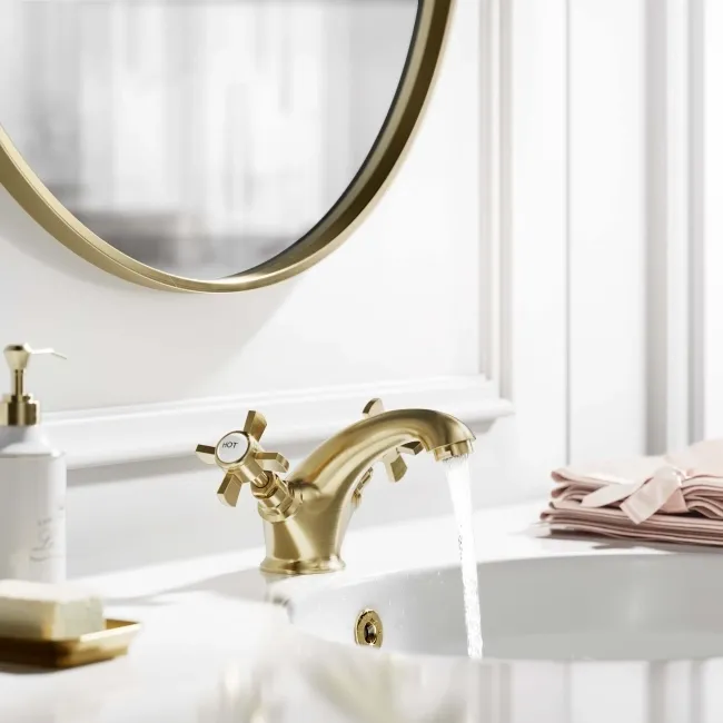 Nene Traditional Brushed Brass Basin Mixer Tap