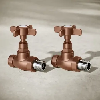 Antique Copper Straight Traditional Manual Radiator Valves (Pair) Standard 15mm