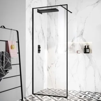 Munich Matt Black Framed Easy Clean 8mm Wet Room Shower Glass Panel 700mm