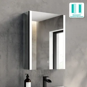 Selma Matt Black Illuminated LED Recessed Mirror Cabinet 600x450mm