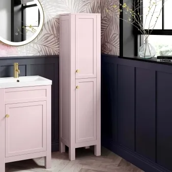 Bermuda Cashmere Pink Floor Standing Tall Cabinet 1500x350mm - Brushed Brass Accents