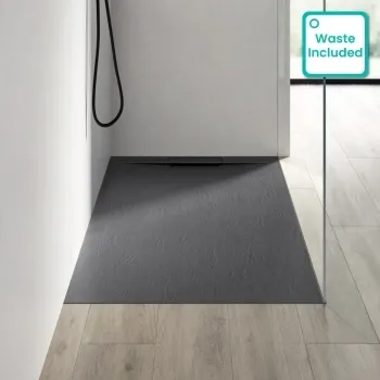 Tokyo Rectangular Matt Grey Slate Texture Stone Shower Tray 1500x700mm