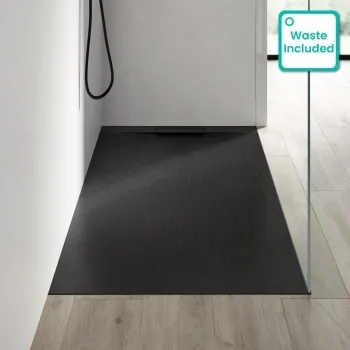 Tokyo Rectangular Matt Black Slate Texture Stone Shower Tray 1600x800mm
