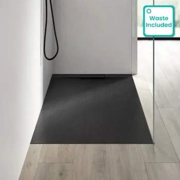 Tokyo Rectangular Matt Black Slate Texture Stone Shower Tray 1400x900mm