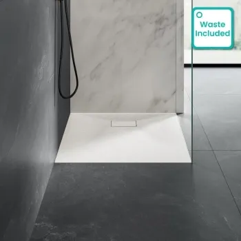 Berlin Square Matt White Slate Effect SMC Composite Shower Tray 900x900mm