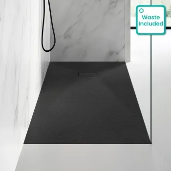 Berlin Rectangular Matt Black Slate Effect SMC Composite Shower Tray 1600x800mm