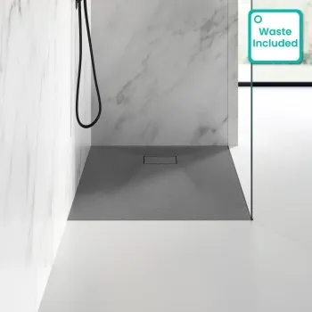 Berlin Rectangular Dark Grey Slate Effect SMC Composite Shower Tray 1100x900mm