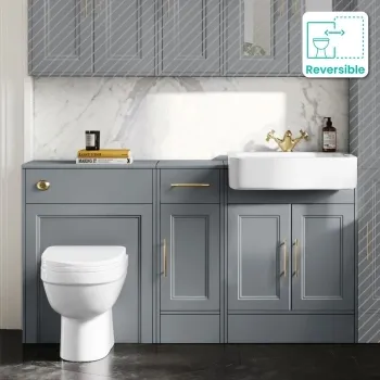 Monaco Dove Grey Combination Vanity Basin and Seattle Toilet 1500mm - Brass Knurled Handles